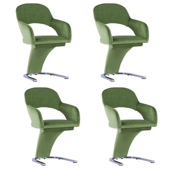 Set de 4 scaune de bucatarie, vidaXL, Catifea/Metal cromat, 56 x 58 x 90 cm, Verde