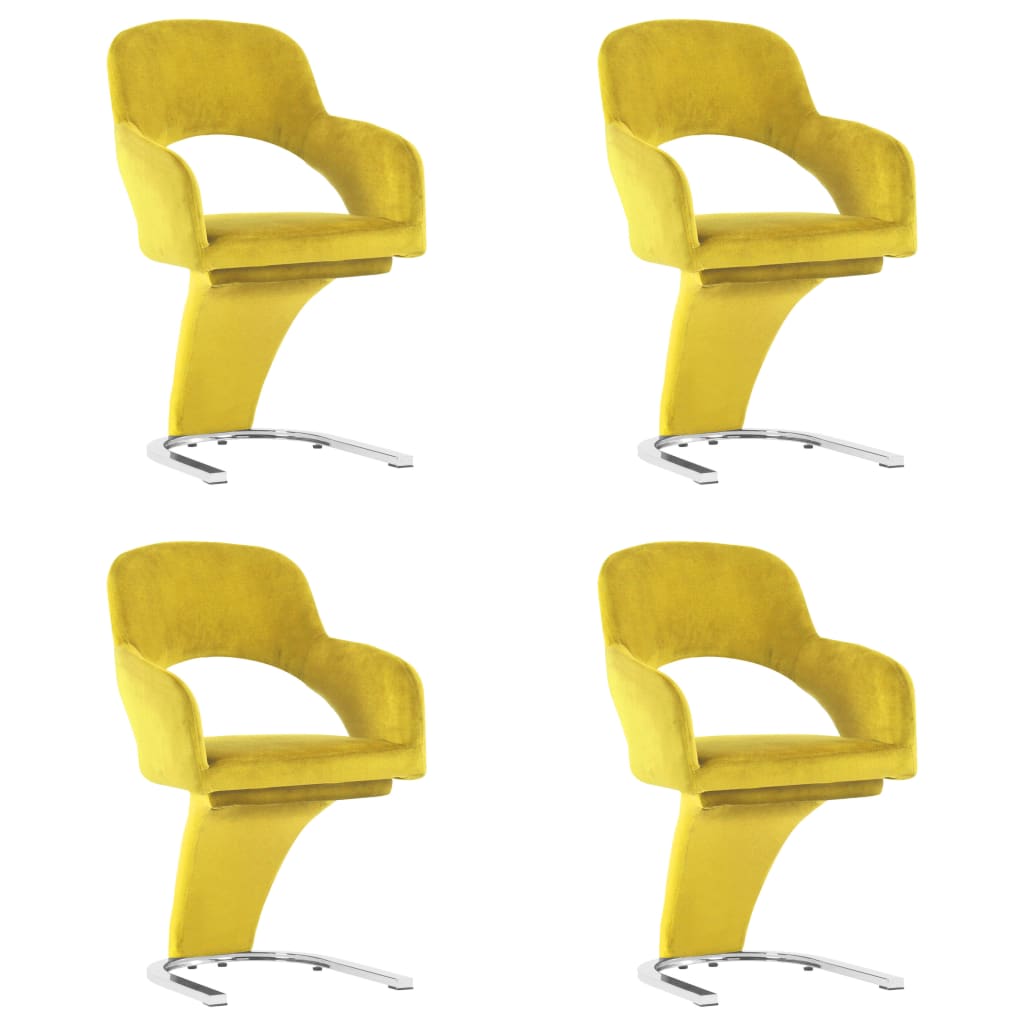 Set de 6 scaune de bucatarie, vidaXL, Catifea/Metal cromat, 56 x 58 x 90 cm, Galben