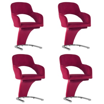 Set de 4 scaune de bucatarie, vidaXL, Catifea/Metal cromat, 56 x 58 x 90 cm, Grena