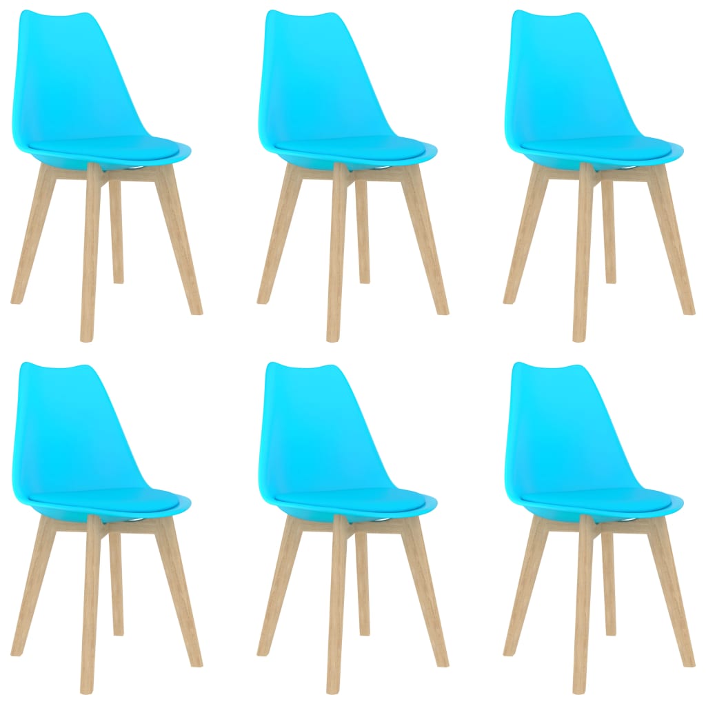 Set de 6 scaune de bucatarie, vidaXL, Plastic/Piele ecologica, 42 x 42 x 81 cm, Albastru