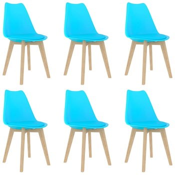 Set de 6 scaune de bucatarie, vidaXL, Plastic/Piele ecologica, 42 x 42 x 81 cm, Albastru Set de 6 scaune de bucatarie, vidaXL, Plastic/Piele ecologica, 42 x 42 x 81 cm, Albastru