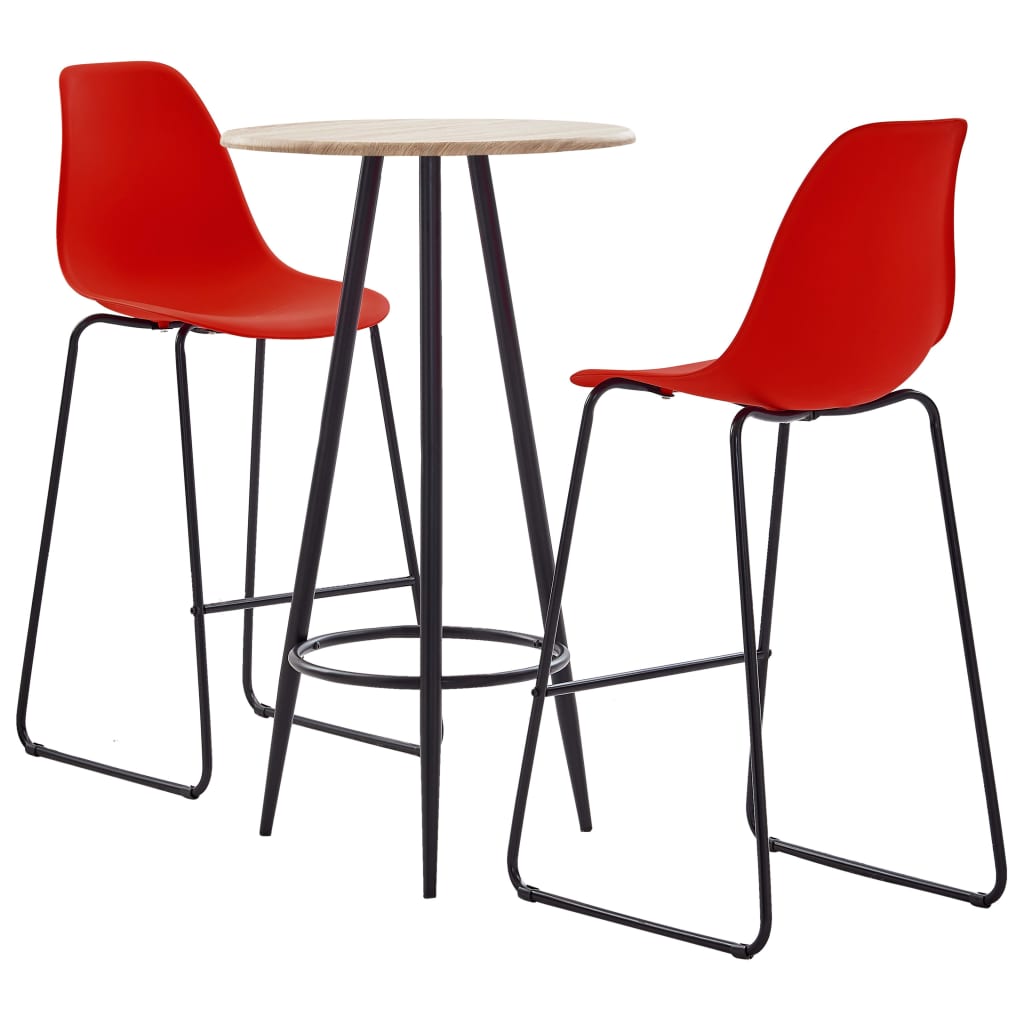 Set mobilier de bar din 3 piese cu masa rotunda si scaune din plastic, vidaXL, Plastic, 60 x 107.5 cm, Rosu