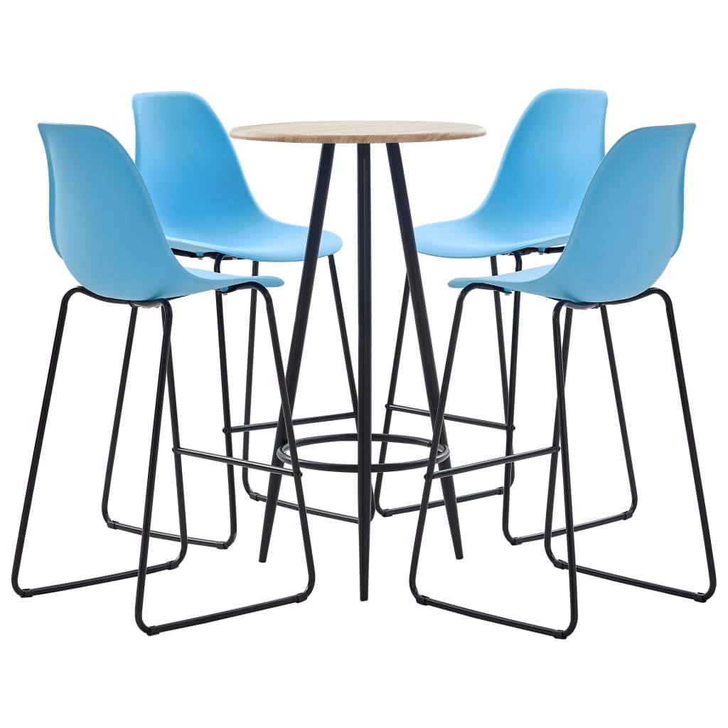 Set mobilier de bar din 5 piese cu masa rotunda si scaune din plastic, vidaXL, Plastic, 60 x 107.5 cm, Albastru