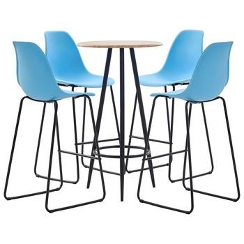 Set mobilier de bar din 5 piese cu masa rotunda si scaune din plastic, vidaXL, Plastic, 60 x 107.5 cm, Albastru Set mobilier de bar din 5 piese cu masa rotunda si scaune din plastic, vidaXL, Plastic, 60 x 107.5 cm, Albastru