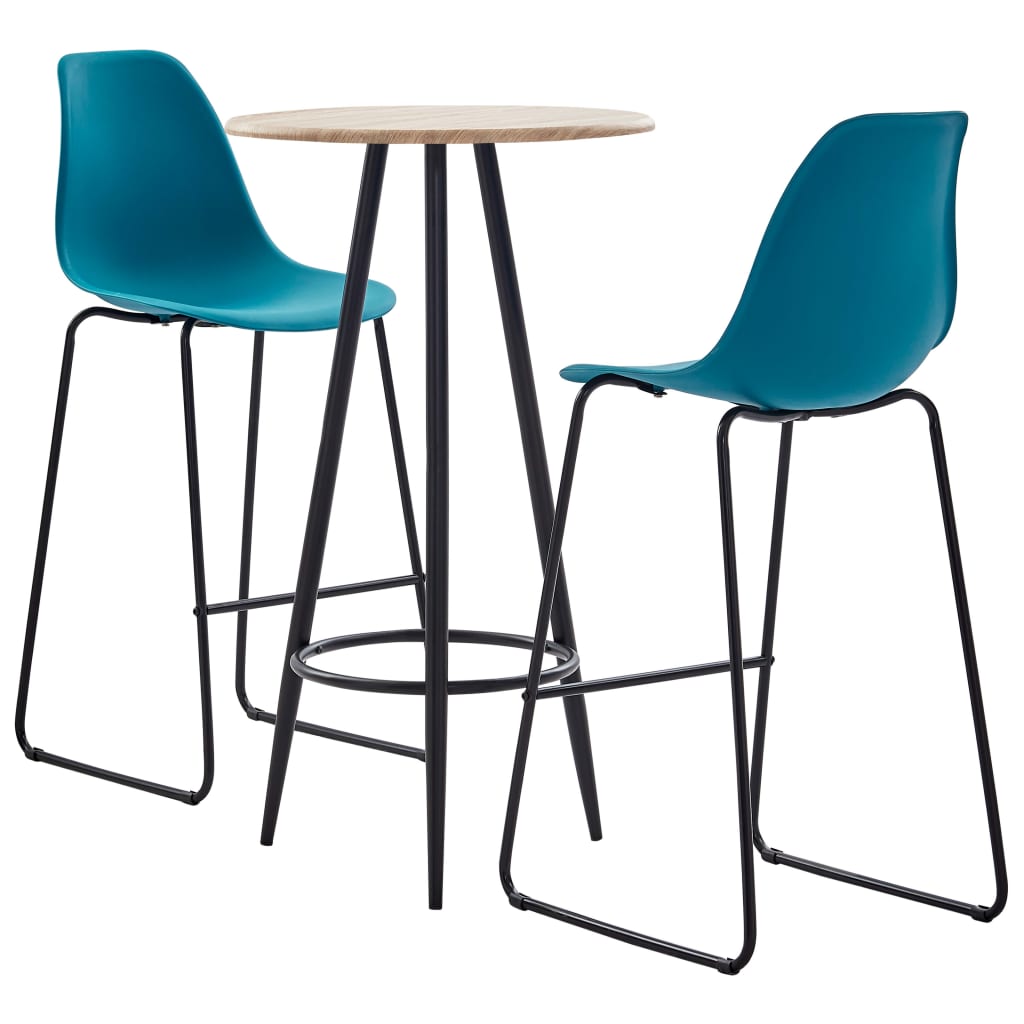 Set mobilier de bar din 3 piese cu masa rotunda si scaune din plastic, vidaXL, Plastic, 60 x 107.5 cm, Turcoaz