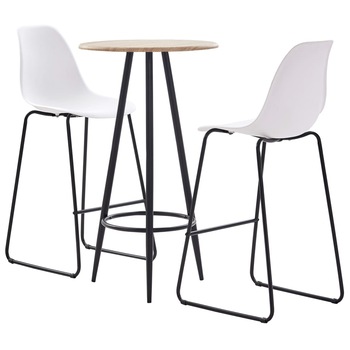 Set mobilier de bar din 3 piese cu masa rotunda si scaune din plastic, vidaXL, Plastic, 60 x 107.5 cm, Alb Set mobilier de bar din 3 piese cu masa rotunda si scaune din plastic, vidaXL, Plastic, 60 x 107.5 cm, Alb