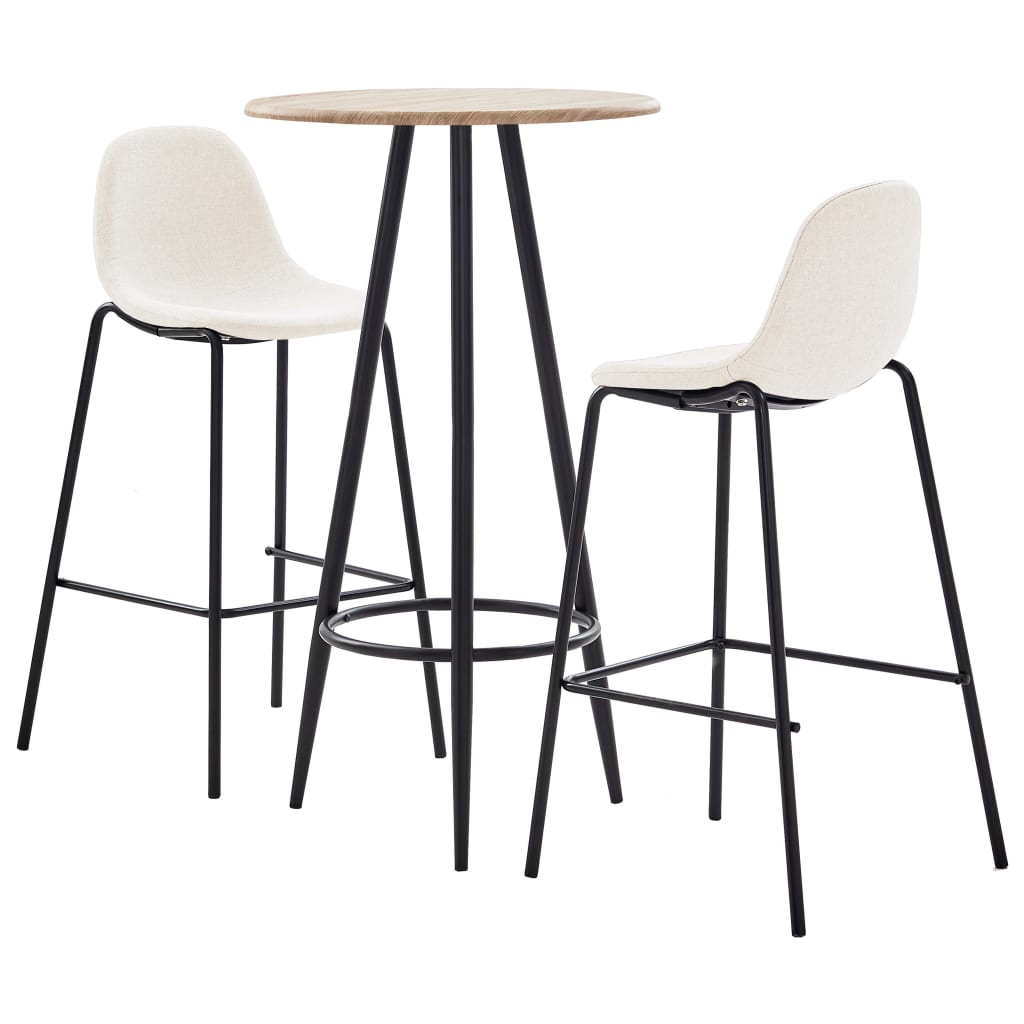 Set mobilier de bar din 3 piese cu masa rotunda, vidaXL, Tesatura, 60 x 107.5 cm, Crem