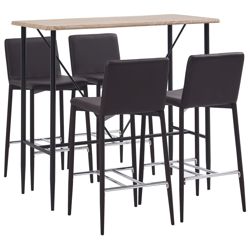 Set mobilier de bar cu 5 piese tapitate cu piele ecologica, vidaXL, Piele artificiala, 120 x 60 x 110 cm, Maro