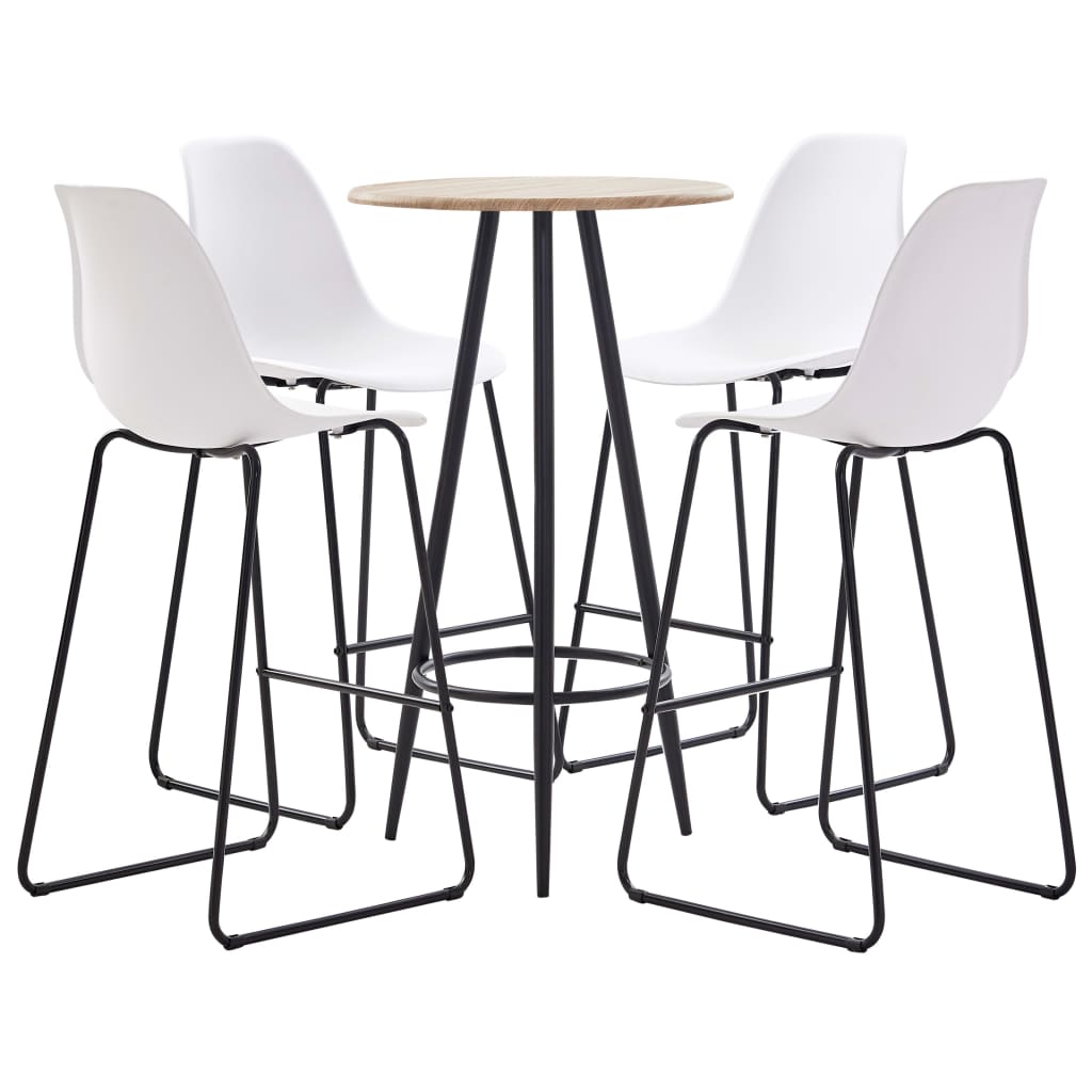 Set mobilier de bar din 5 piese cu masa rotunda si scaune din plastic, vidaXL, Plastic, 60 x 107.5 cm, Alb