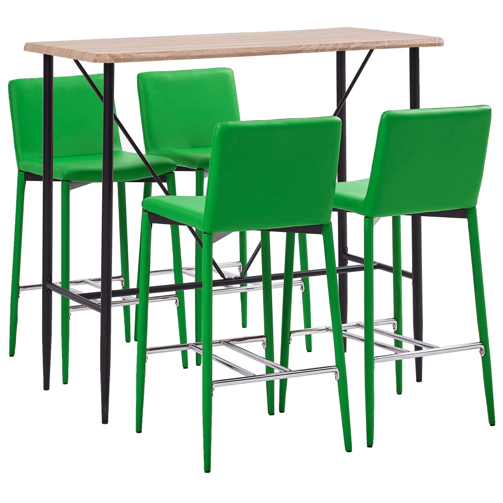 Set mobilier de bar cu 5 piese tapitate cu piele ecologica, vidaXL, Piele artificiala, 120 x 60 x 110 cm, Verde