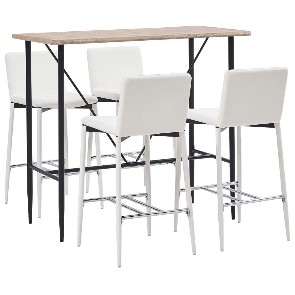 Set mobilier de bar cu 5 piese tapitate cu piele ecologica, vidaXL, Piele artificiala, 120 x 60 x 110 cm, Alb