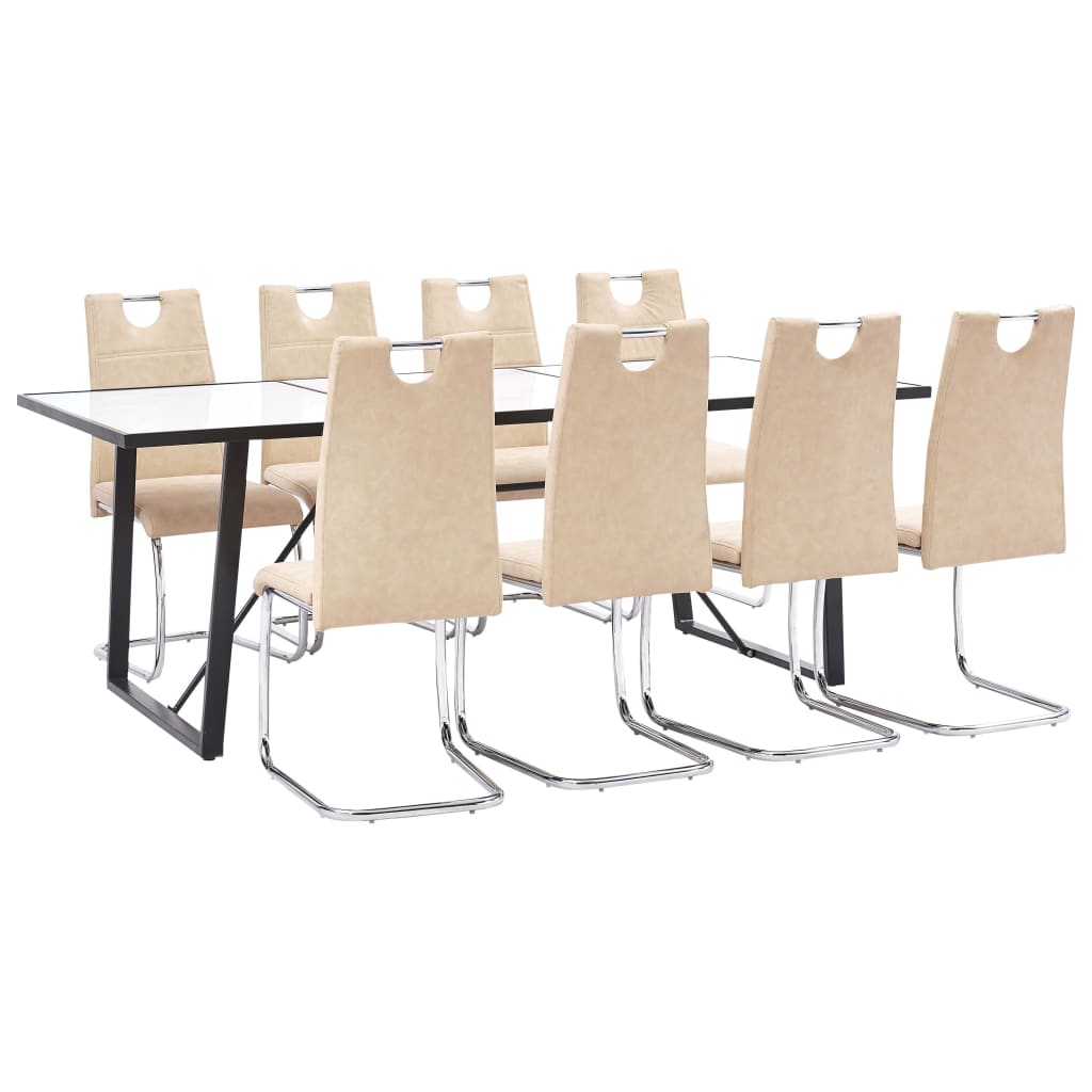 Set mobilier de bucatarie cu 9 piese tapitate, vidaXL, Piele artificiala, 200 x 100 x 75 cm, Crem