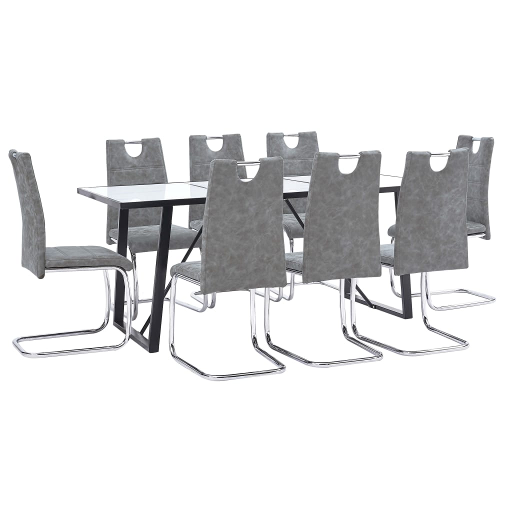 Set mobilier de bucatarie cu 9 piese tapitate, vidaXL, Piele artificiala, 180 x 90 x 75 cm, Gri inchis