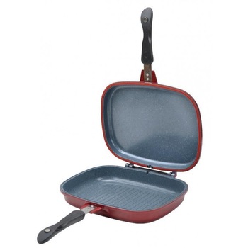 Tigaie Grill Dubla din Aluminiu cu interior ceramic,32 x 22 x 7,5 cm,culoare visiniu Tigaie Grill Dubla din Aluminiu cu interior ceramic,32 x 22 x 7,5 cm,culoare visiniu