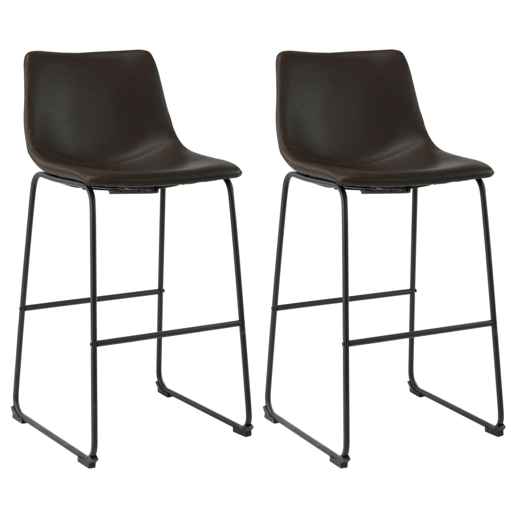 Set de 2 scaune de bar tapitate, vidaXL, Piele artificiala, 48,5 x 53,5 x 100 cm, Maro