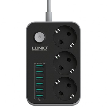 Prelungitor Smart, LDNIO, 6 x USB , 3 Prize 220V, intrerupator alimentare Prelungitor Smart, LDNIO, 6 x USB , 3 Prize 220V, intrerupator alimentare