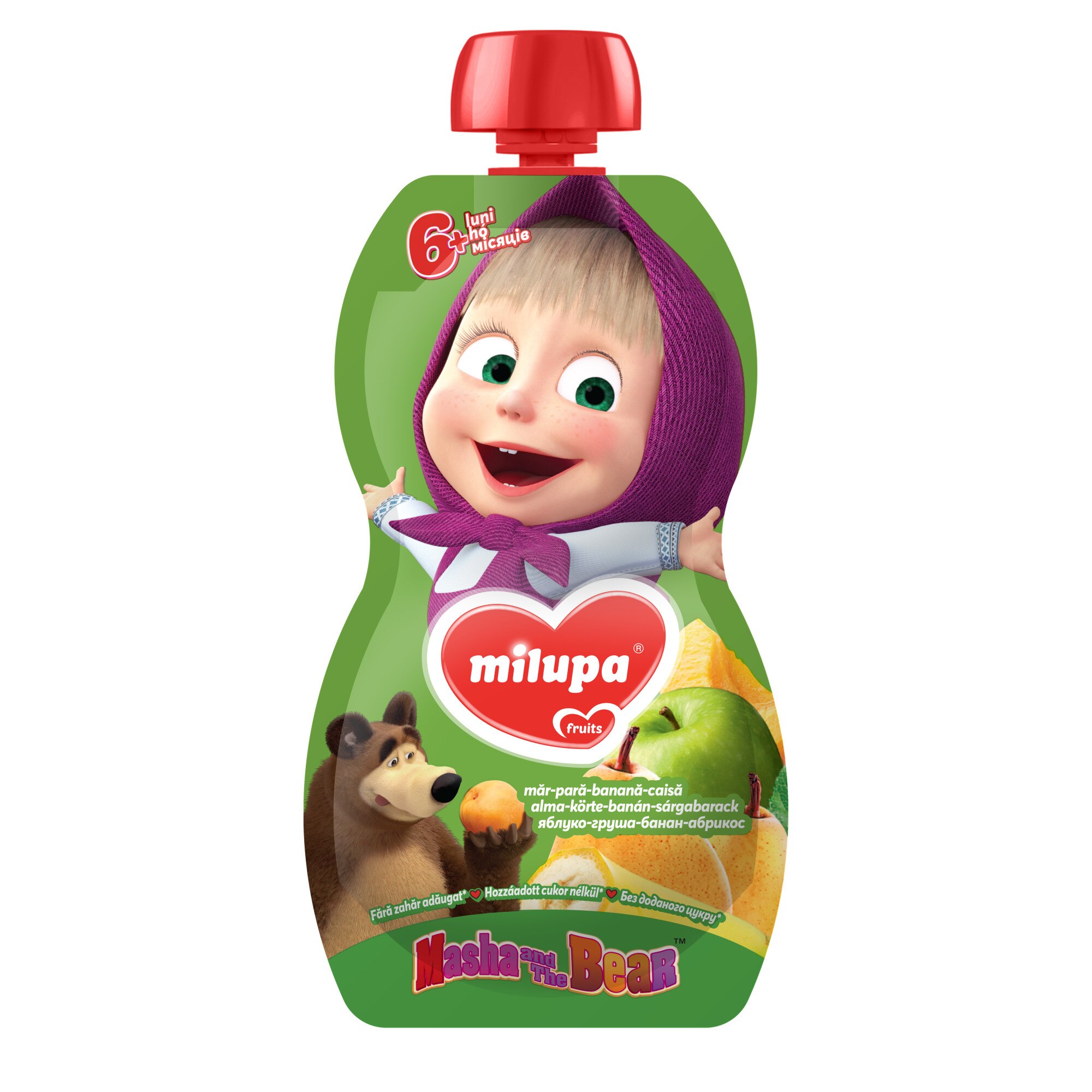 Piure de fructe, Milupa, Masha, mere, pere, banana, caise, 100g, 6luni+