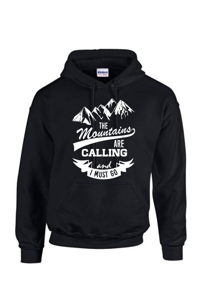 Hanorac barbati personalizat, Mountains are calling, Gildan, Negru