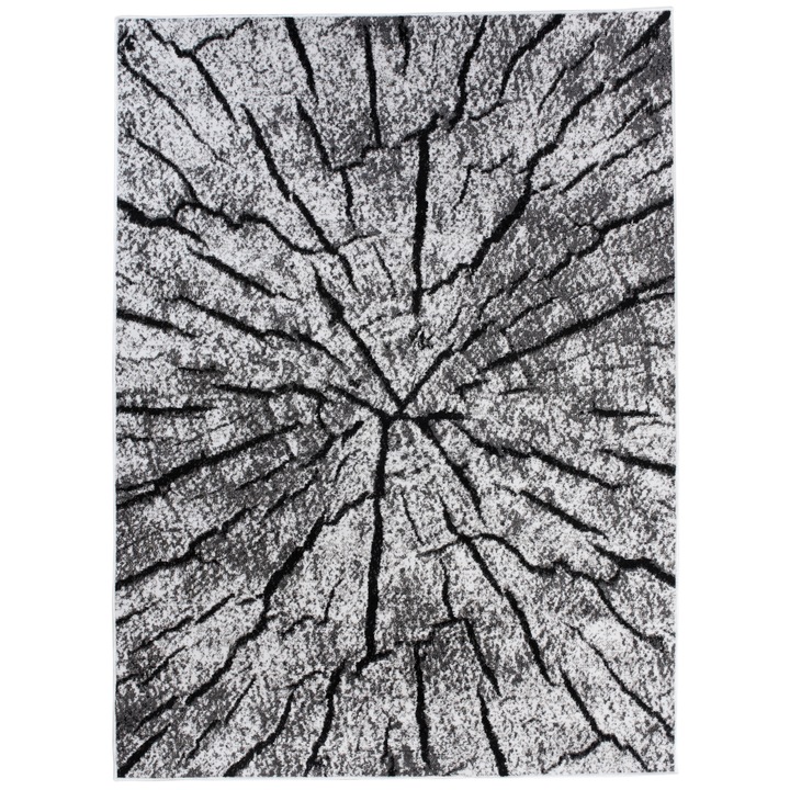 Covor cu model abstract Wooden Forest pentru living sau dormitor, Tapiso, Luxury Collection, 180 x 250 cm, Negru/Gri