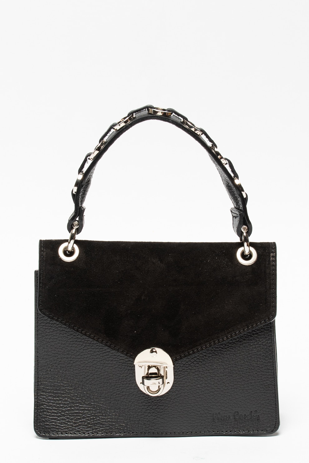Pierre Cardin, Geanta crossbody de piele cu bareta lant detasabila, Negru