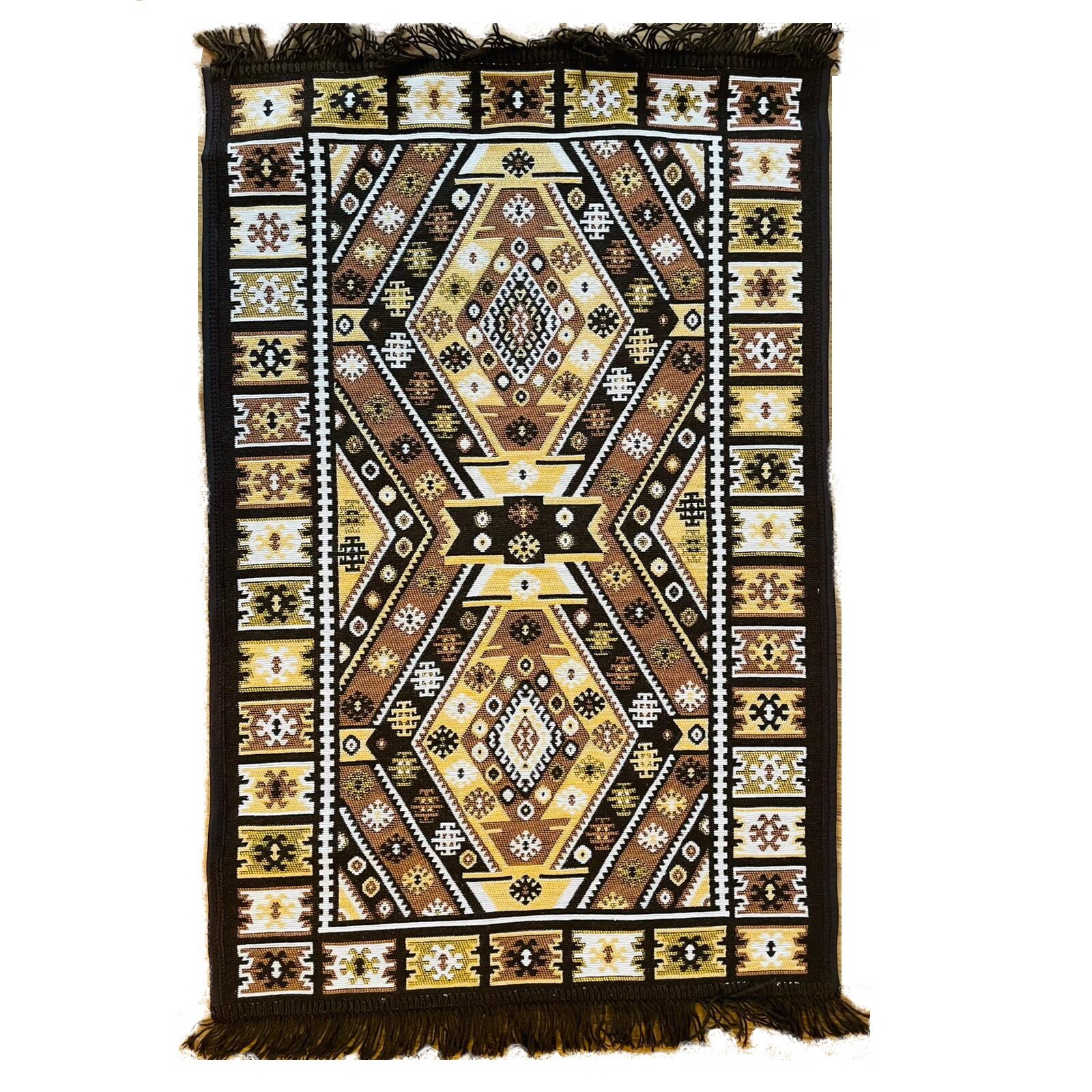 Covor rustic tesut, Serhouse, doua fete, Culoarea maro/crem , Dimensiune 60x90 cm