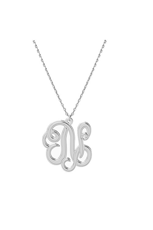 Lant cu pandativ Monograma N, Coriolan, aur alb 14K, diamant 0.01 carate, GVS1, 42-45 cm