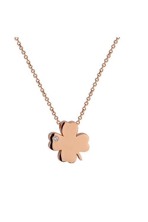 Lantisor cu pandativ trifoi, Coriolan, aur roz 14K, diamant 0.01 carate, HSI, 42 cm