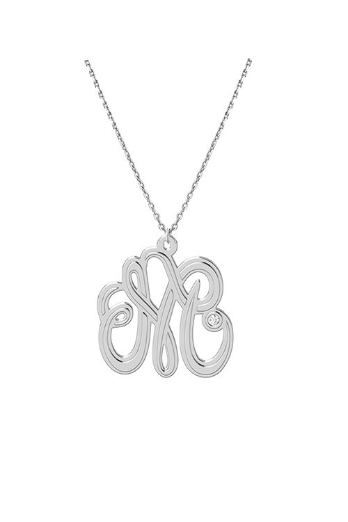 Lant cu pandativ Monograma M, Coriolan, aur alb 14K, diamant 0.01 carate, GVS1, 42-45 cm
