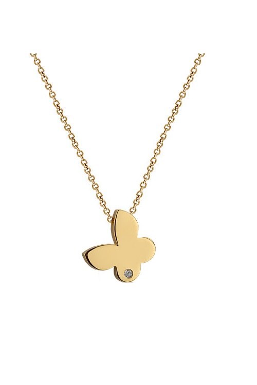 Lantisor cu pandantiv fluturas, Coriolan, aur galben 14K, diamant 0.01 carate, HSI, 42 cm