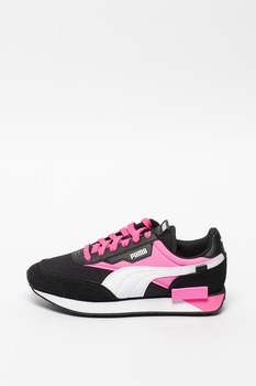 Puma, Pantofi sport cu insertii de piele Future Rider, Negru/Fucsia, 10 Puma, Pantofi sport cu insertii de piele Future Rider, Negru/Fucsia, 10