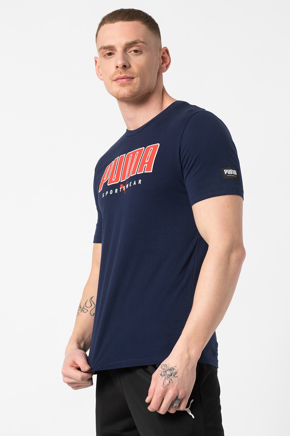 Puma, Tricou regular fit cu imprimeu logo Athletics, Bleumarin/Rosu