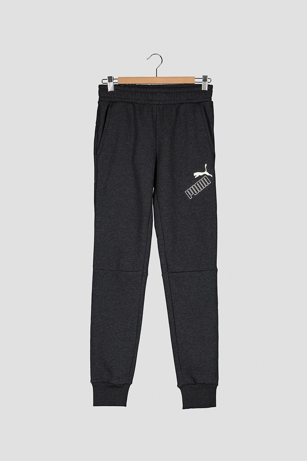 Puma, Pantaloni sport cu detalii logo Amplified, Gri inchis melange/Alb, XS