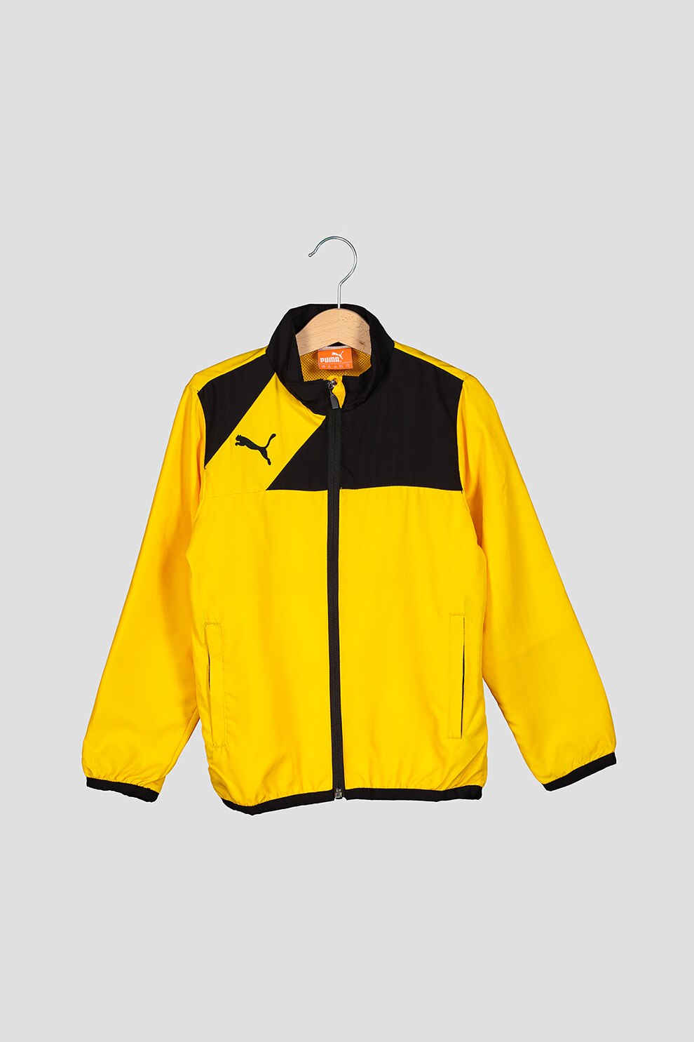 Puma, Jacheta cu fermoar si logo, pentru fotbal, Oranj/Negru