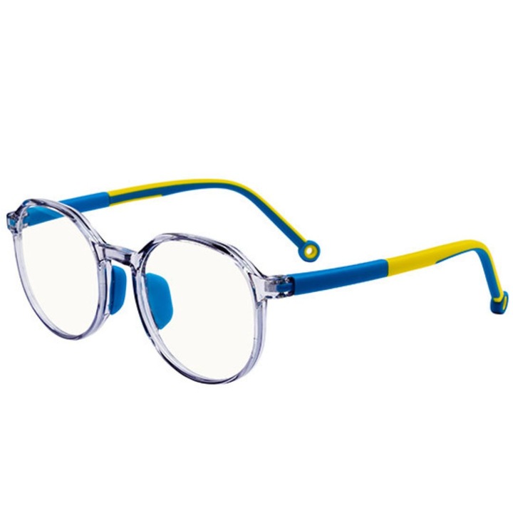 Ochelari Protectie Calculator Copii, uVision Monet Kids, Blue & Yellow, Lumina Albastra, Protectie ecran Telefon, Calculator, Toc si Test filtru lumina albastra inclus, 7-14 ani