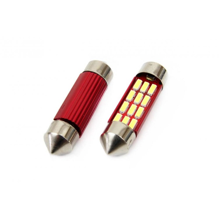 Комплект лед диодни крушки Amio, Canbus, 12SMD 4014, Festoon, 36mm, White, 12V/24V, 01632, ASAMI