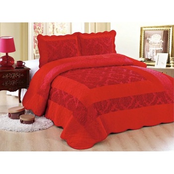 Cuvertura de Pat din Catifea + 2 Fete de Perna , Pat 2 Persoane , bordo , model chenar floral Cuvertura de Pat din Catifea + 2 Fete de Perna , Pat 2 Persoane , bordo , model chenar floral
