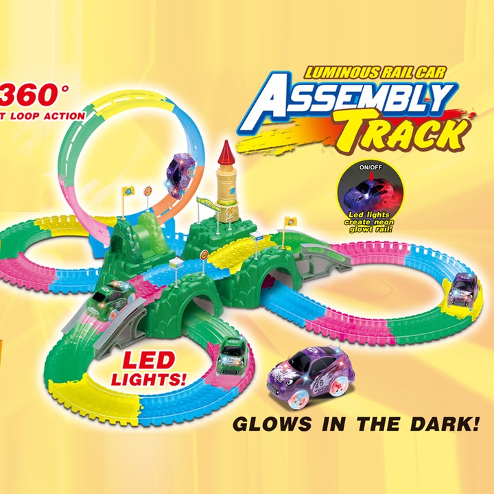 Set Masinute, Pista flexibila,157 Piese Neon lumineaza in intuneric