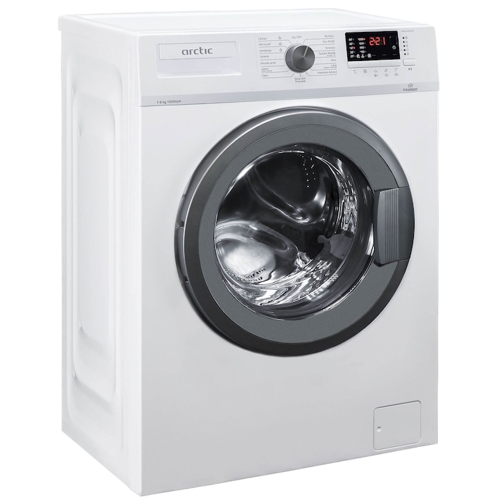 Masina de spalat rufe Slim Arctic APL61025XLW4, 6 kg, 1000 RPM, Clasa E, ExtraSteam, XL Door, Alb