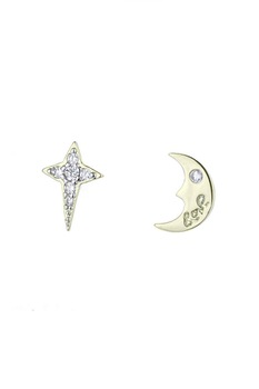 Cercei din argint 925 Gold Moon in forma de luna cu pietre de zirconiu si cheita din argint, ideali cadou, aniversare, sarbatori, martisor