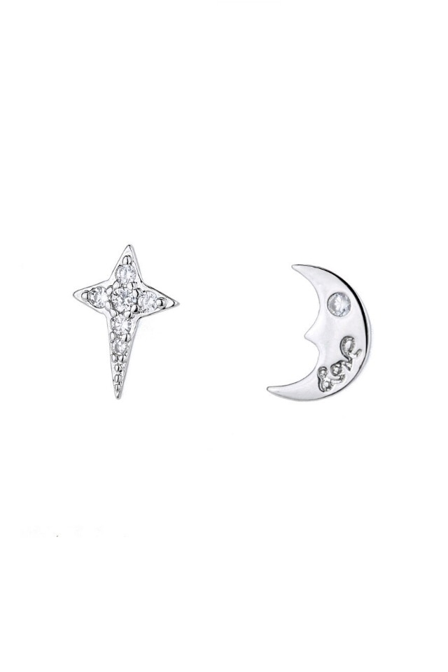 Cercei din argint 925 Silver Moon in forma de luna cu pietre de zirconiu si cheita din argint, ideali cadou, aniversare, sarbatori, martisor