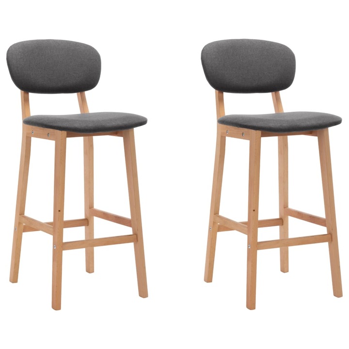 Set scaune de bar vidaXL, 2 buc., gri inchis, material textil, 45 x 47 x 92 cm, 10.4 kg