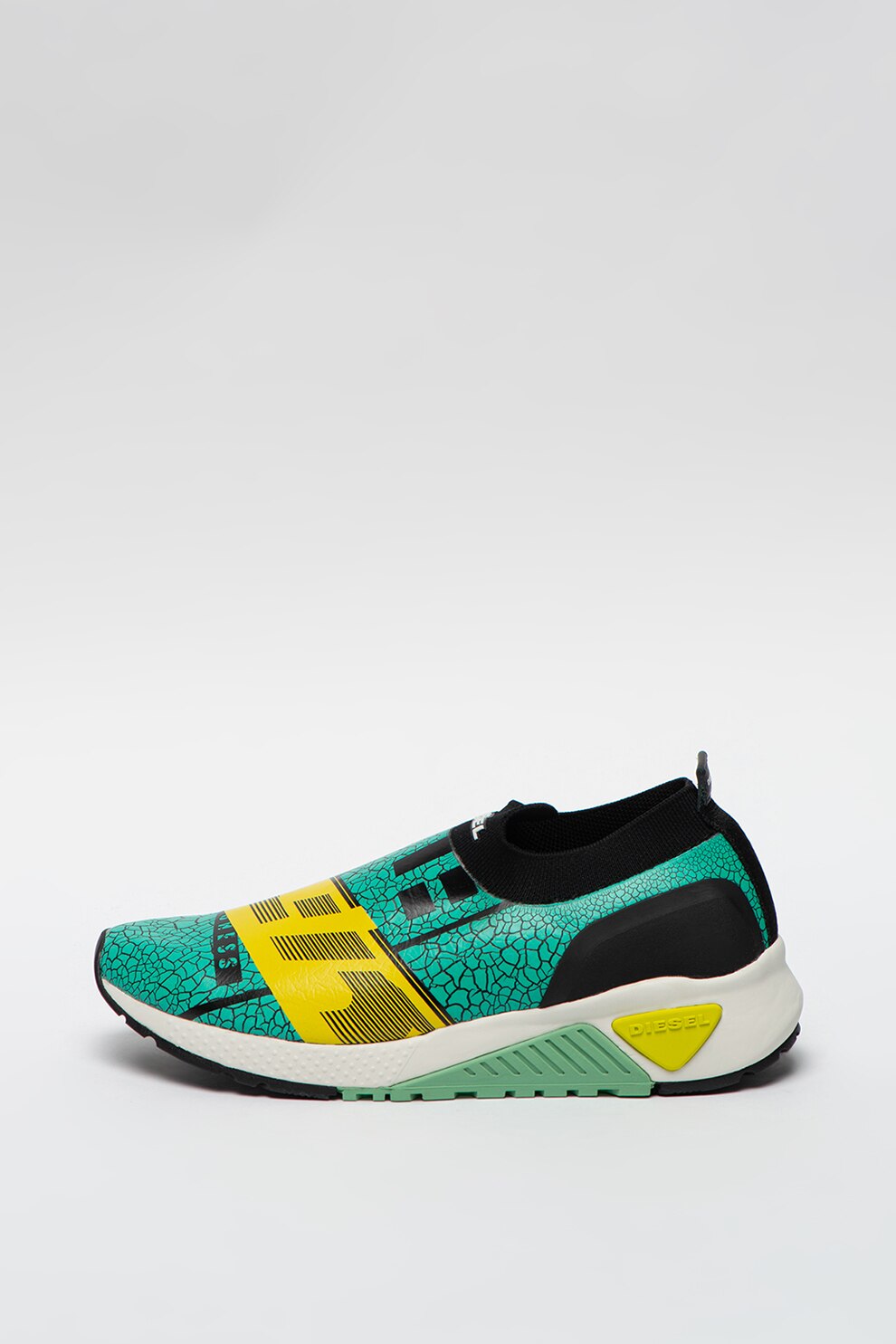 Diesel, Pantofi sport slip-on din piele ecologica si material textil Cracker, Verde/negru/galben, 45