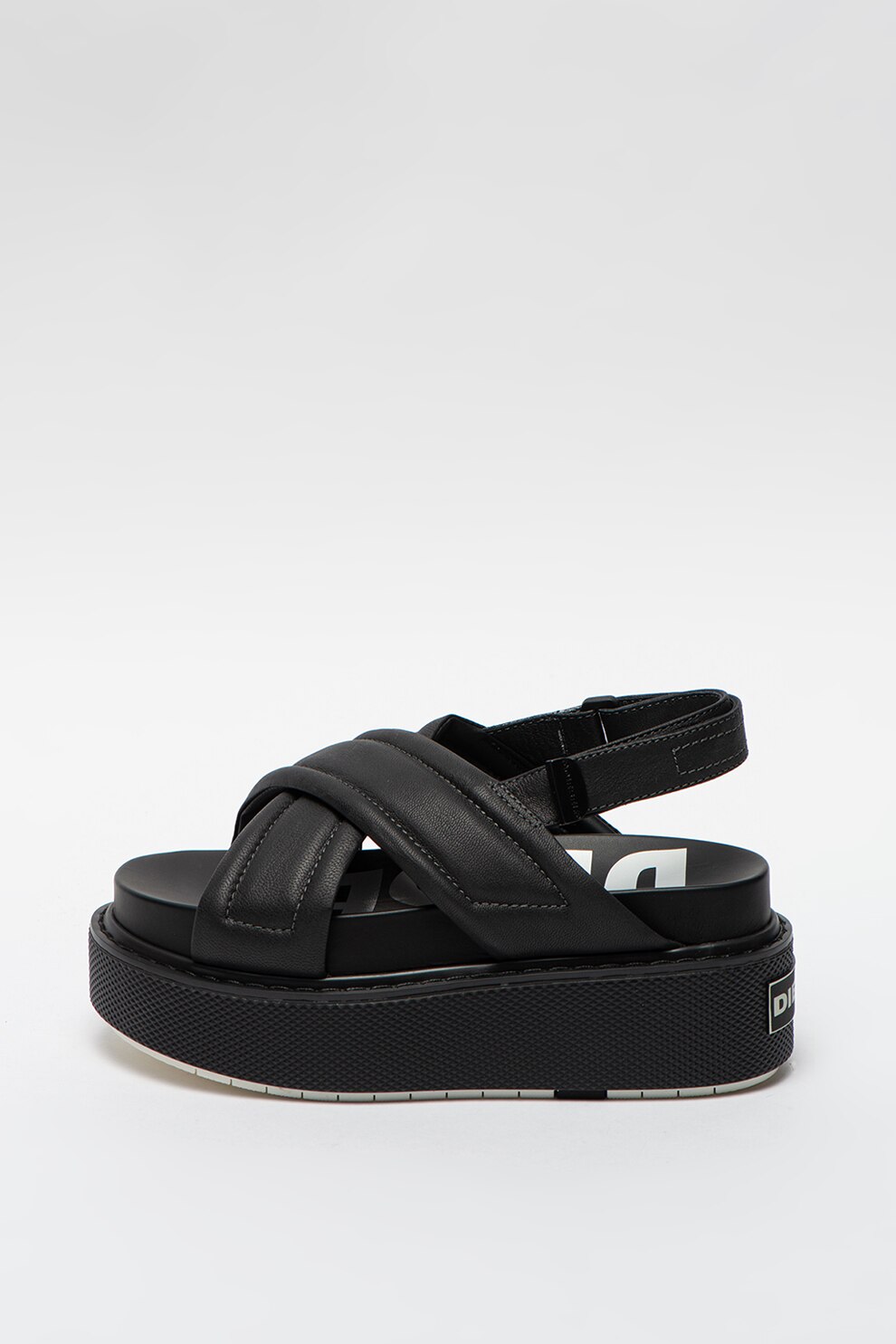 Diesel, Sandale slingback wedge de piele Scirocco XR, Negru, 38