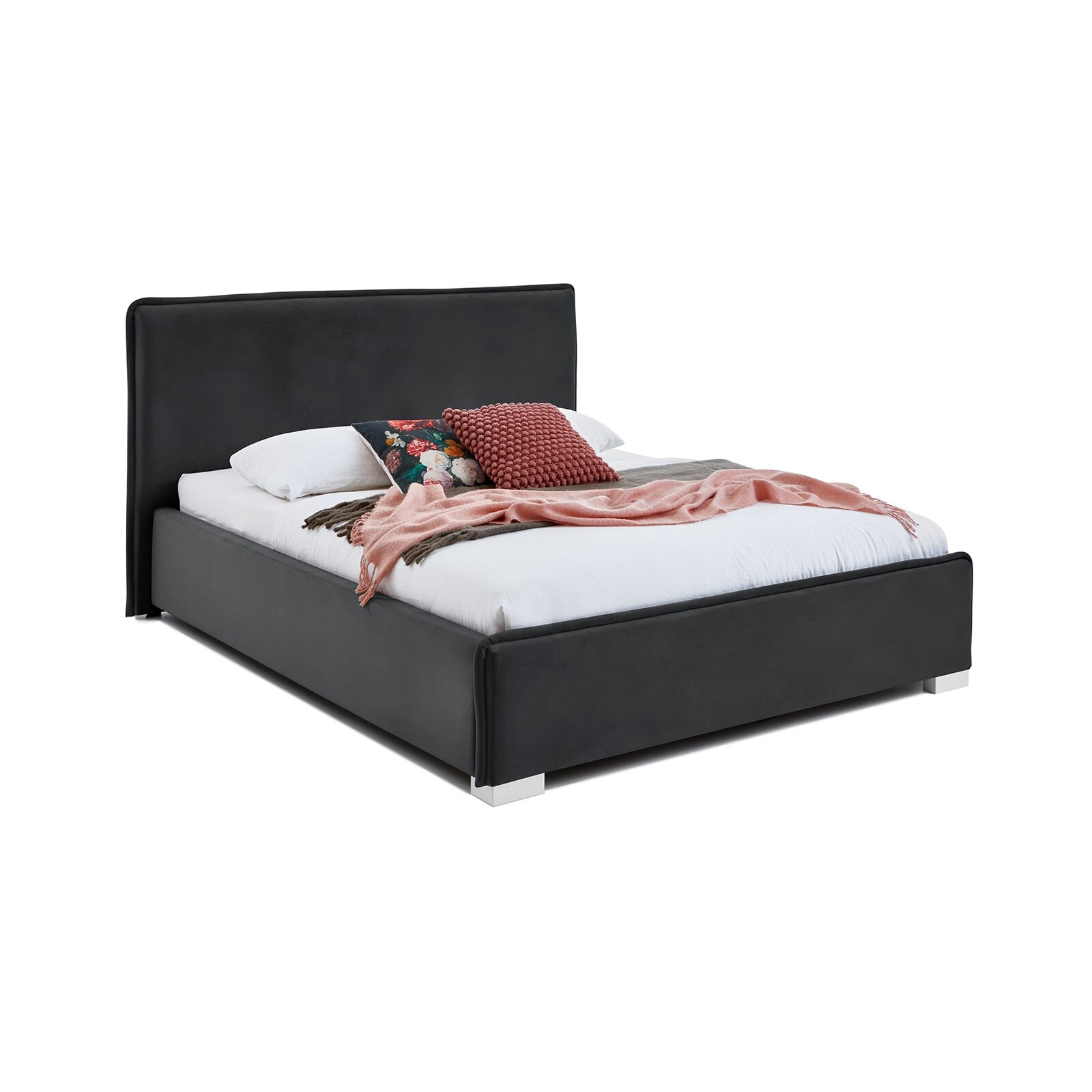 Pat Tapitat Nice, cu Lada Rabatabil, 160x200cm Negru