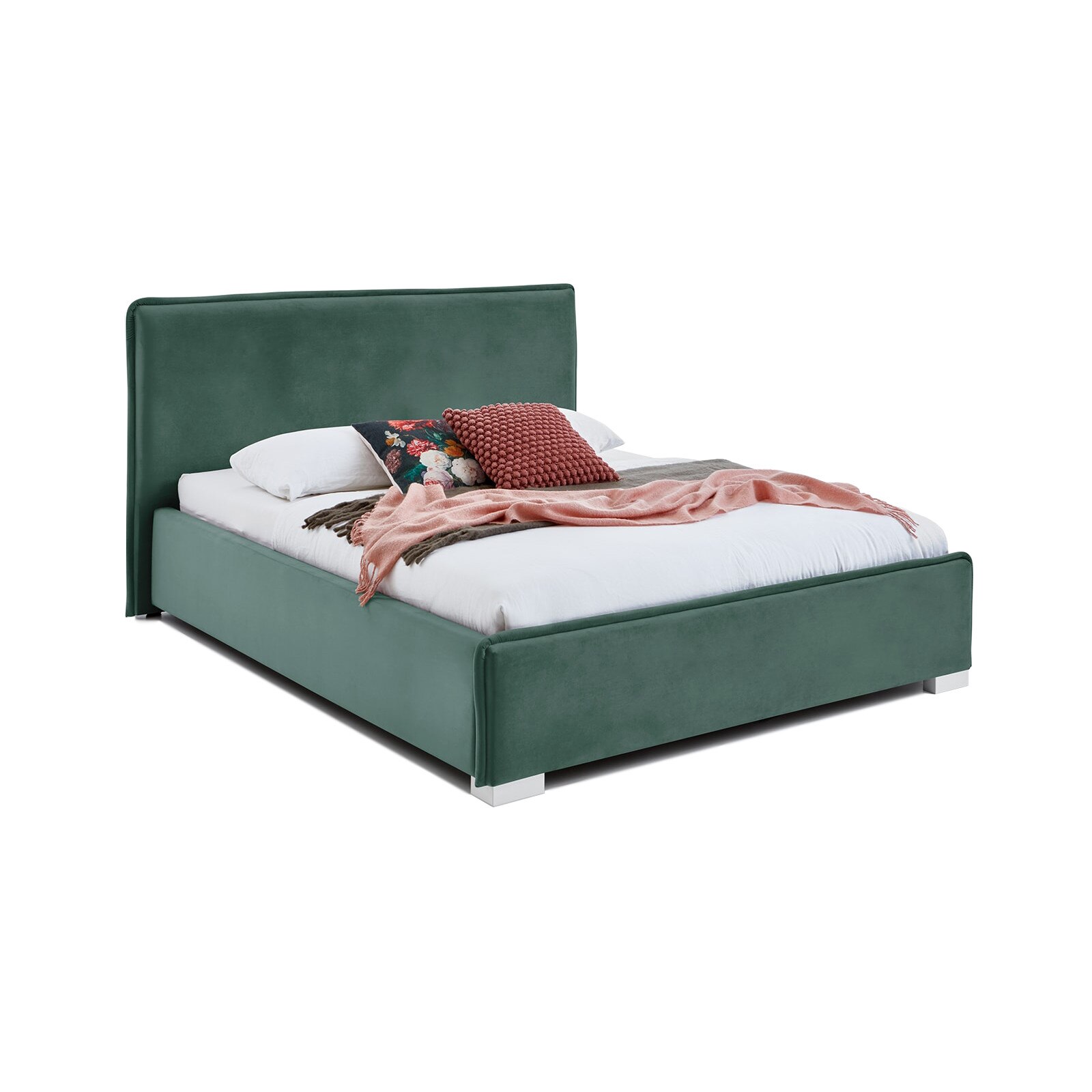 Pat Tapitat Nice, cu Lada Rabatabil, 160x200cm Verde smarald