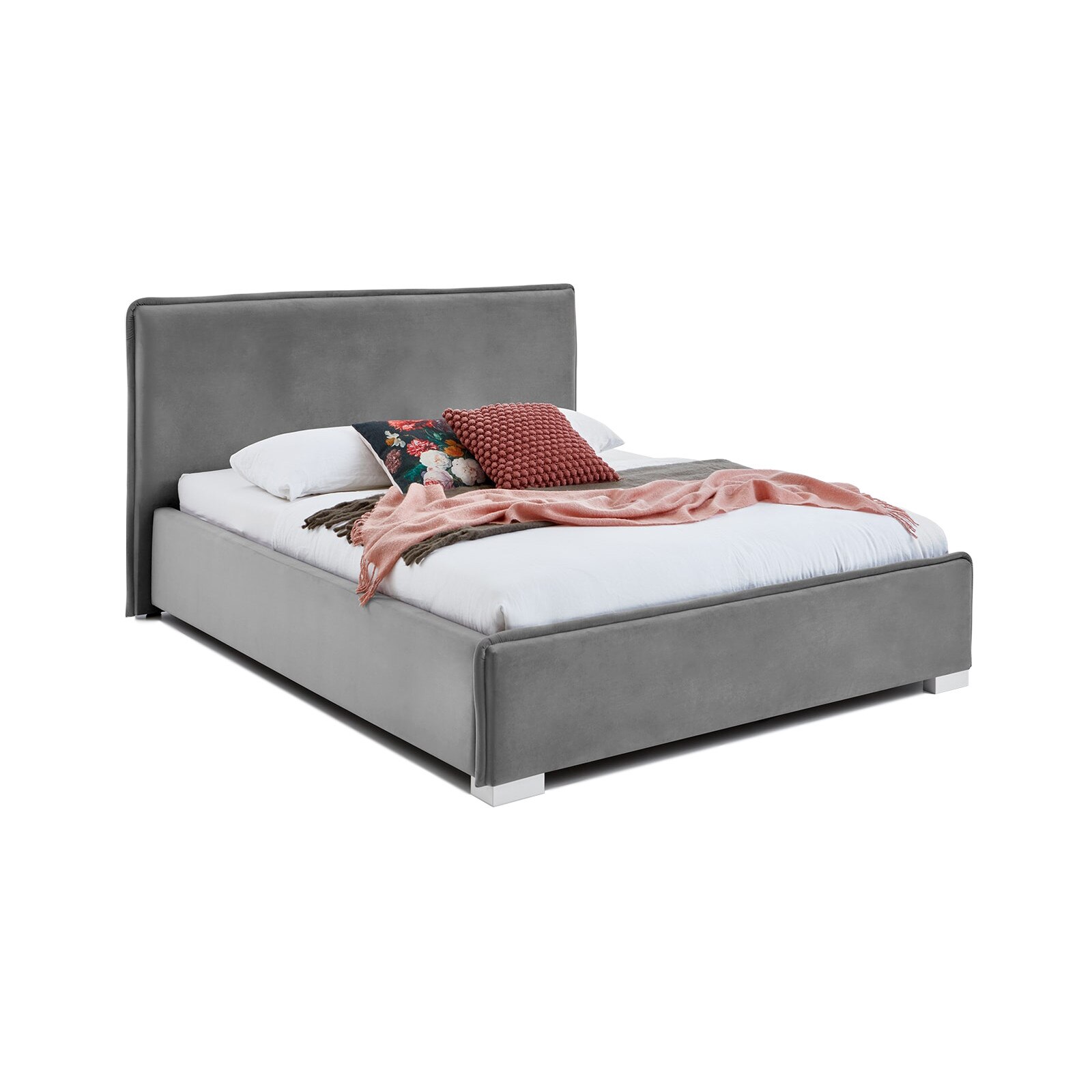 Pat Tapitat Nice, cu Lada Rabatabil, 160x200cm Gri