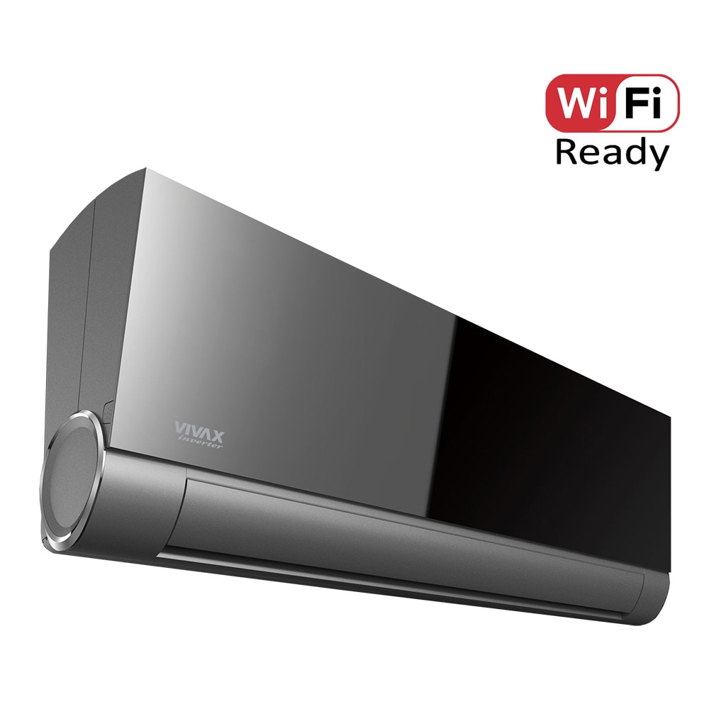 Aer conditionat Vivax ACP-12CH35AEVI GREY MIRROR V-Design R32, Wi-Fi Ready, Inverter, 12000 BTU/h, Clasa A++, Ionizator, I feel, 3D Airflow, Protectie Anti-Inghet, Autodiagnoza, Autocuratare, Autodetectie scurgeri freon, filtru Bio, filtru Anti-Praf