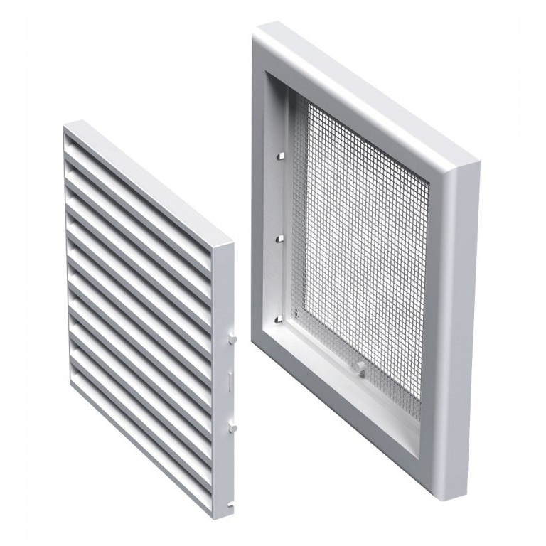 Grila ventilatie patrata VENTS MV 100s, alba, plasa pentru insecte, 154*154 mm