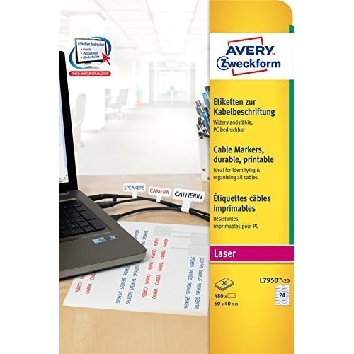 Etichete Avery Zweckform L7950-20, 60 x 40 mm, pentru cabluri, rezistente la intemperii