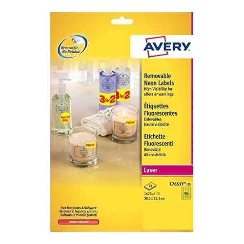 Etichete Avery Zweckform L7651Y-25, galbene 65/A4, 38,1x21,2mm, 25 coli/top